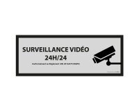 Signalétique de vidéoprotection - Surveillance vidéo 24h/24h   - 450 x 150 mm - Gris - Vinyle Souple Autocollant