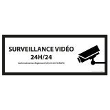Panneau d'information - Surveillance vidéo 24h/24h  - 297 x 105 mm - Blanc - PVC