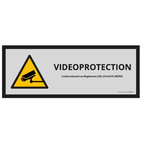 Panneau d'information - Pictogramme de sécurité Vidéo-Protection  - 450 x 150 mm - Gris - Vinyle Souple Autocollant