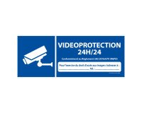 Panneau de sécurité pictogramme Vidéoprotection 24H/24 - V001  - 210 x 75 mm - Vinyle Souple Autocollant