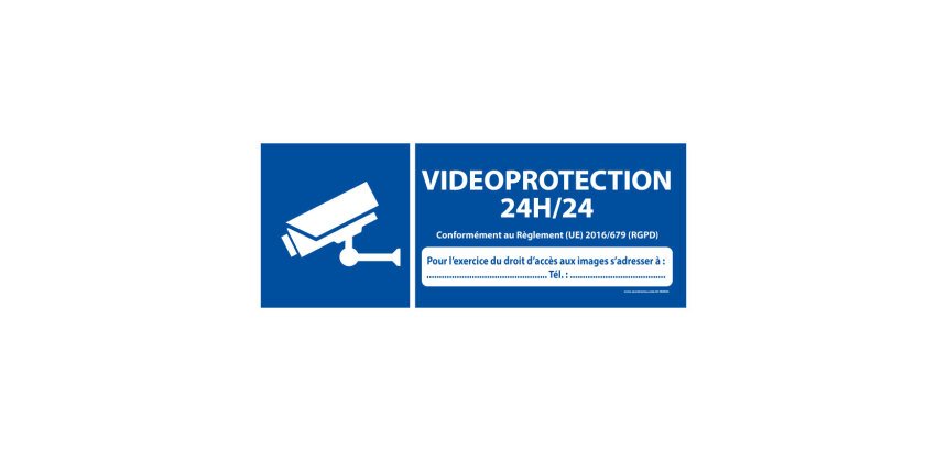 Panneau de sécurité pictogramme Vidéoprotection 24H/24 - V001  - 297 x 105 mm - Vinyle Souple Autocollant