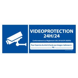 Panneau de sécurité pictogramme Vidéoprotection 24H/24 - V001  - 297 x 105 mm - PVC