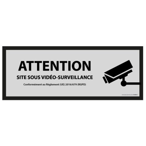 Signalétique de sécurité - Pictogramme Surveillance vidéo  - 450 x 150 mm - Gris - Vinyle Souple Autocollant