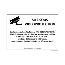 Panneau Site sous vidéoprotection - Signalisation de sécurité  - 210 x 150 mm - Gris - Vinyle Souple Autocollant