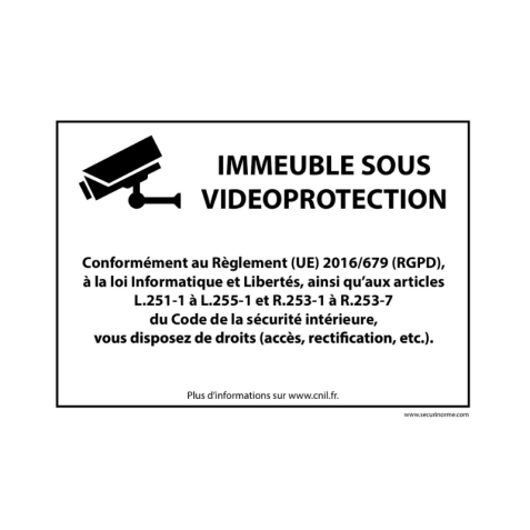 Panneau de protection - Immeuble sous vidéosurveillance - Caméra  - 210 x 150 mm - PVC