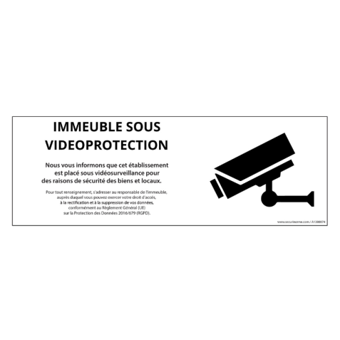 Panneau de protection - Immeuble sous vidéosurveillance - ISO 7010  - 450 x 150 mm - Vinyle