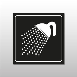 Plaque de signalétique carrée - Pictogramme Douche - Gravoply  - 100 x 100 mm - Blanc sur fond Noir