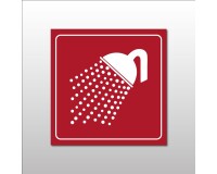 Plaque de signalétique carrée - Pictogramme Douche - Gravoply  - 100 x 100 mm - Blanc sur fond Rouge