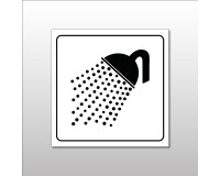Plaque de signalétique carrée - Pictogramme Douche - Gravoply  - 200 x 200 mm - Noir sur fond Blanc