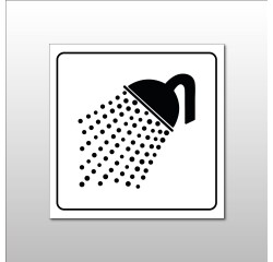 Plaque de signalétique carrée - Pictogramme Douche - Gravoply  - 200 x 200 mm - Noir sur fond Blanc