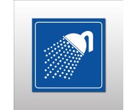 Plaque de signalétique carrée - Pictogramme Douche - Gravoply  - 200 x 200 mm - Blanc sur fond bleu