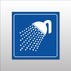 Plaque de signalétique carrée - Pictogramme Douche - Gravoply  - 200 x 200 mm - Blanc sur fond bleu