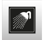 Plaque de signalétique carrée - Pictogramme Douche - Gravoply  - 100 x 100 mm - Blanc sur fond Rouge