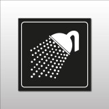 Plaque de signalétique carrée - Pictogramme Douche - Gravoply  - 200 x 200 mm - Blanc sur fond Noir