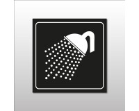 Plaque de signalétique carrée - Pictogramme Douche - Gravoply  - 200 x 200 mm - Blanc sur fond Noir