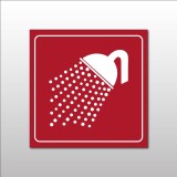 Plaque de signalétique carrée - Pictogramme Douche - Gravoply  - 200 x 200 mm - Blanc sur fond Rouge