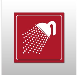 Plaque de signalétique carrée - Pictogramme Douche - Gravoply  - 200 x 200 mm - Blanc sur fond Rouge