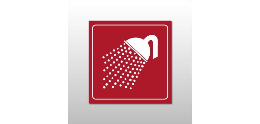 Plaque de signalétique carrée - Pictogramme Douche - Gravoply  - 200 x 200 mm - Blanc sur fond Rouge