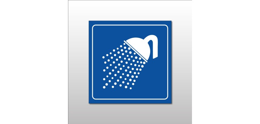 Plaque de signalétique carrée - Pictogramme Douche - Gravoply  - 200 x 200 mm - Blanc sur fond Noir