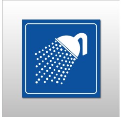 Plaque de signalétique carrée - Pictogramme Douche - Gravoply  - 200 x 200 mm - Blanc sur fond Rouge