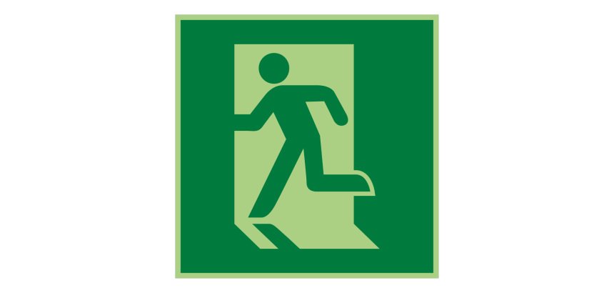 Panneau évacuation - Sortie de Secours gauche - E001 - ISO 7010  - 125 x 125 mm - PVC 2 mm