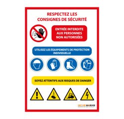 Panneau d'évacuation - Consignes de Sécurité chantier - Intérieur  - PVC 2 mm - A3