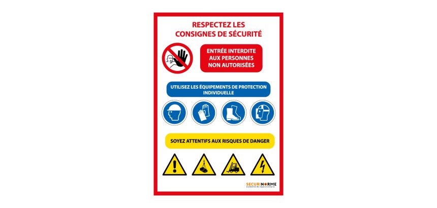 Panneau d'évacuation - Consignes de Sécurité chantier - Intérieur  - PVC 2 mm - A3