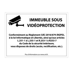 Panneau de protection "Immeuble sous vidéosurveillance" conforme  - 210 x 150 mm - PVC