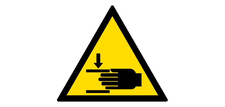 Panneau danger - Écrasement des mains - ISO 7010 - W024  - 100 mm - Vinyle Souple Autocollant