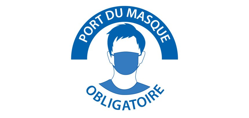 Pictogramme - Port du masque obligatoire - Bleu et blanc  - Vinyle - 200 mm