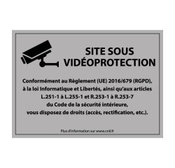Panneau Site sous vidéoprotection - Signalisation de sécurité  - 300 x 420 mm - Gris - PVC 2 mm