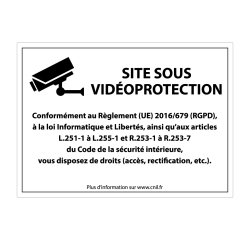 Panneau Site sous vidéoprotection - Signalisation de sécurité  - 210 x 150 mm - Blanc - Vinyle Souple Autocollant