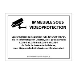 Panneau de protection "Immeuble sous vidéosurveillance" conforme  - 210 x 150 mm - PVC 2 mm