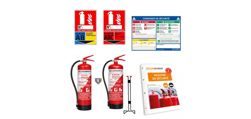 Kit extincteurs ERP eau 6L + poudre ABC 6kg + signalétique