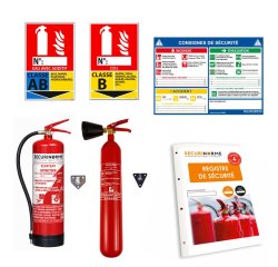Kit sécurité incendie – 2 Extincteurs (CO2 +  eau) + signalétique