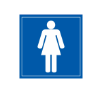 Signalétique d'information WC - Toilettes Femmes - Vinyle Souple ou PVC  - 125 x 125 mm - Blanc sur fond bleu - PVC 2 mm