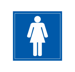 Signalétique d'information WC - Toilettes Femmes - Vinyle Souple ou PVC  - 125 x 125 mm - Blanc sur fond bleu - Vinyle Souple Autocollant