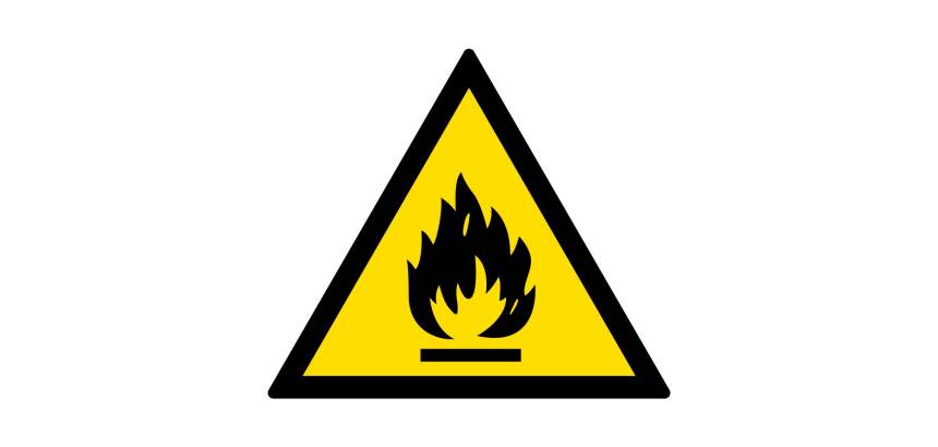 Panneau de danger - Matière inflammable - W002 - ISO 7010  - 200 mm - Vinyle Souple Autocollant