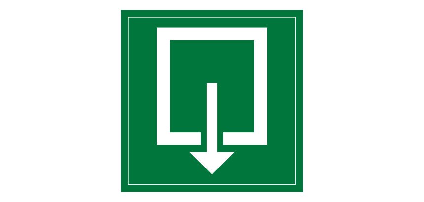 Panneau d'évacuation - Sortie de Secours - F001 - ISO 7010  - 125 x 125 mm - Vinyle Souple Autocollant