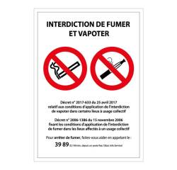 Panneau signalétique - Interdiction de fumer et vapoter - ISO 7010  - 150 x 210 mm - PVC 2 mm