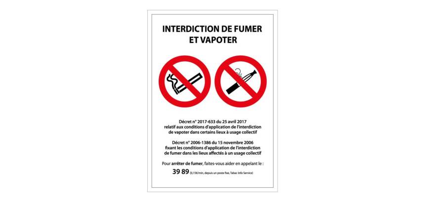 Panneau signalétique - Interdiction de fumer et vapoter - ISO 7010  - 210 x 300 mm - Vinyle Souple Autocollant