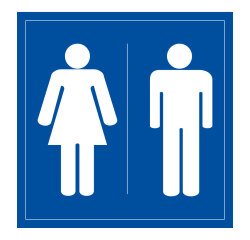 Panneau Signalétique - WC Toilettes Hommes Femmes  - 125 x 125 mm - Blanc sur fond bleu - PVC 2 mm