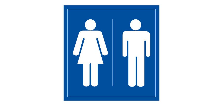 Panneau Signalétique - WC Toilettes Hommes Femmes  - 125 x 125 mm - Blanc sur fond bleu - PVC 2 mm
