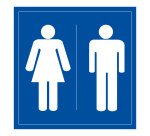 Panneau Signalétique - WC Toilettes Hommes Femmes  - 250 x 250 mm - Blanc sur fond bleu - PVC 2 mm