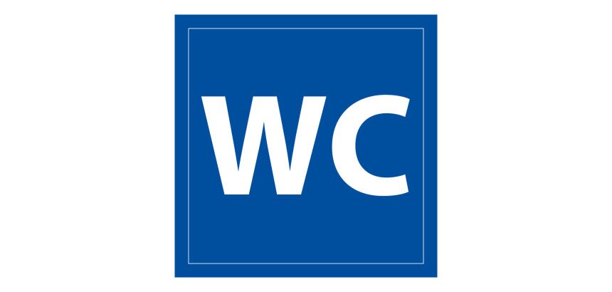 Panneau d'information WC - signalétique toilettes  - 350 x 350 mm - Blanc sur fond bleu - PVC 2 mm