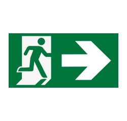 Panneau d'évacuation - Sortie de secours à droite - ISO 7010  - 200 x 100 mm - Vinyle souple autocollant
