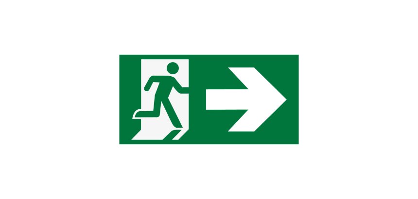 Panneau d'évacuation - Sortie de secours à droite - ISO 7010  - 200 x 100 mm - Vinyle souple autocollant