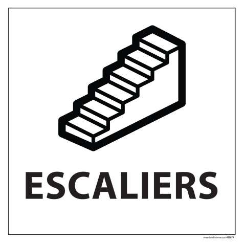 Panneau ESCALIERS - fond blanc, vinyle ou PVC- 250 x 250 mm