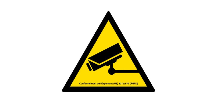 Panneau Information vidéosurveillance – Signalétique triangle jaune  - 50 mm - Vinyle Souple Autocollant