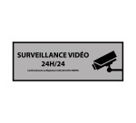 Signalétique de vidéoprotection - Surveillance vidéo 24h/24h   - 210 x 75 mm - Blanc - Vinyle Souple Autocollant